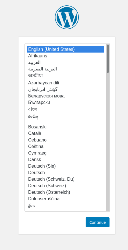 Wordpress install choose language