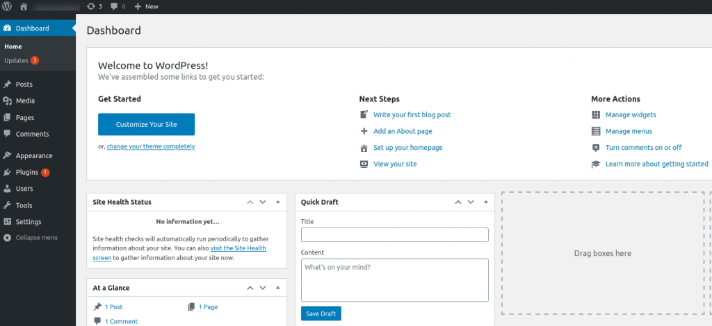 wordpress dashboard