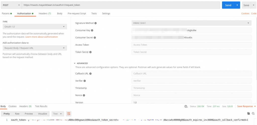 OAuth1 Auth token request