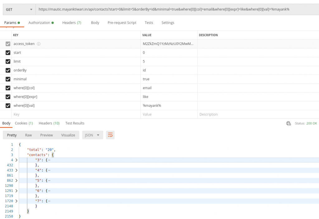 mautic get list with where example