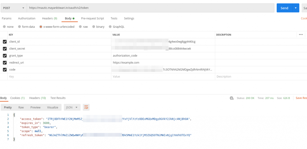 mautic oauth2 access token request