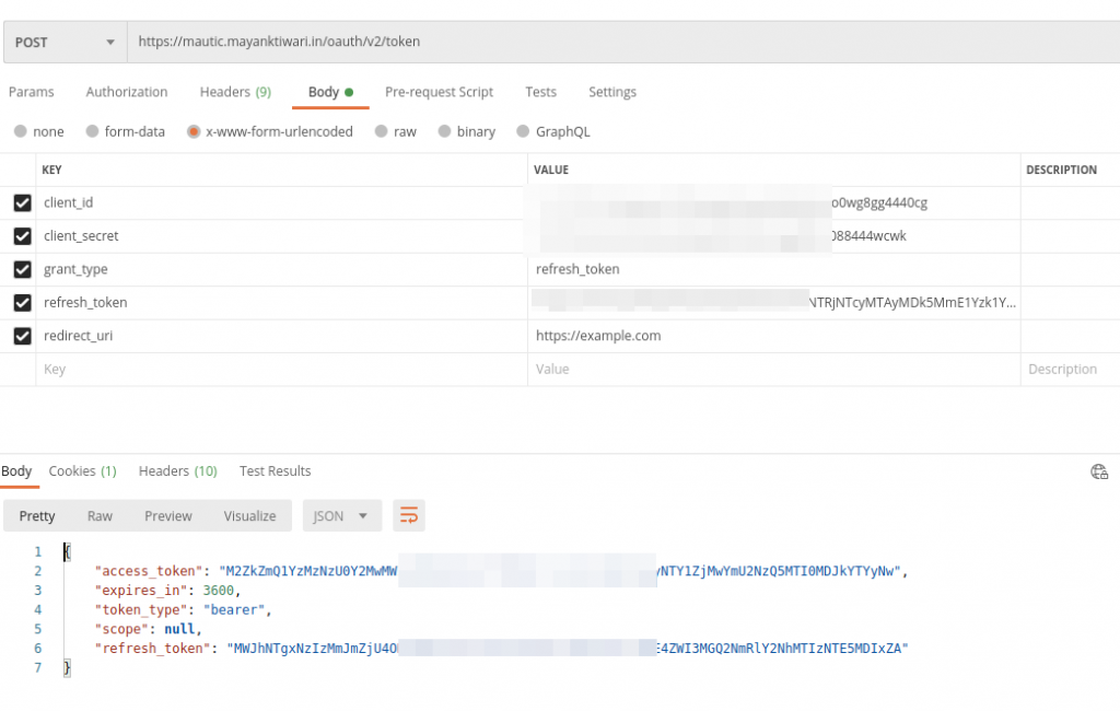 mautic oauth2 refresh token postman example