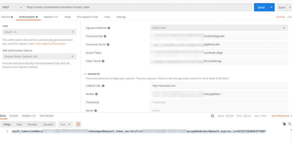 oauth1 access token request postman