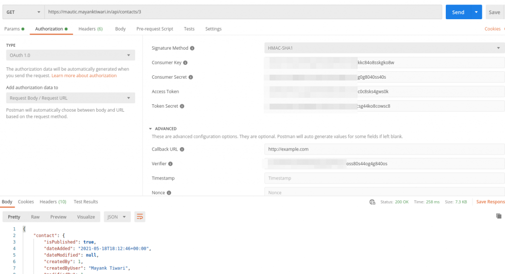 Mautic oauth1 request example