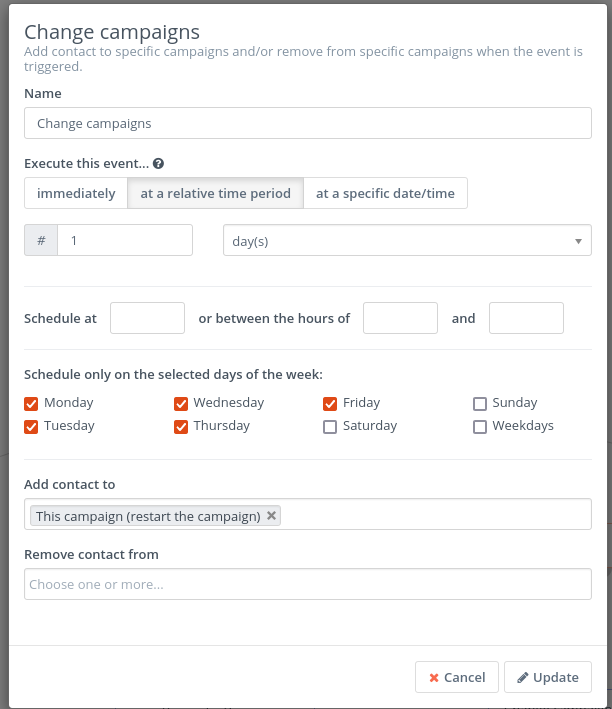 mautic change campaign node