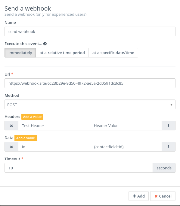Send a Webhook action