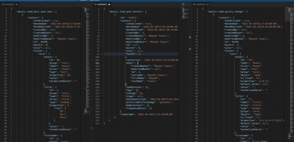 Mautic webhook data structure