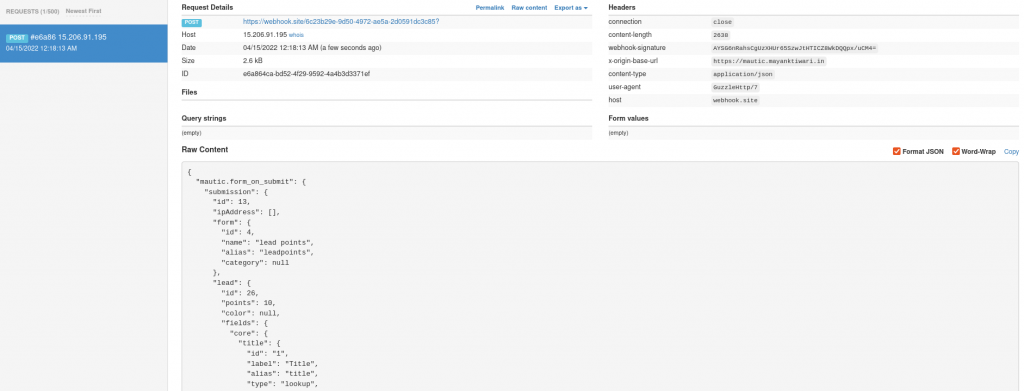 mautic webhook test